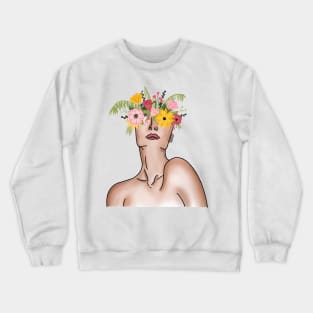 Minimalist Flowers Coming Out of Head Color Crewneck Sweatshirt